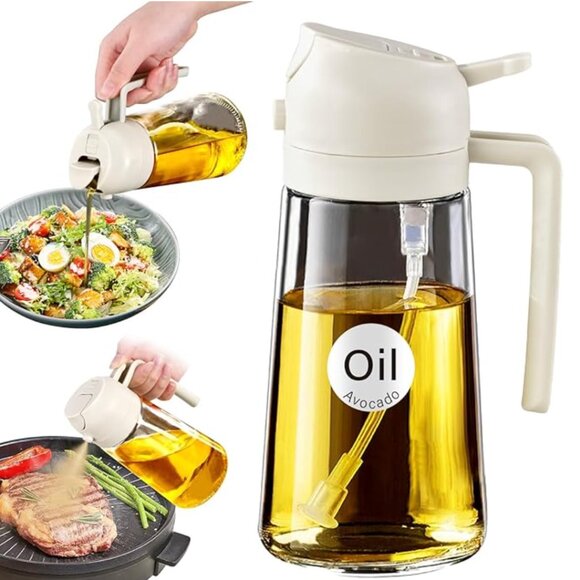 NEW Glass Olive Oil Sprayer w/ Stickers, 2 in 1 Oil Dispenser, Food Grade Bottle - Picture 1 of 15